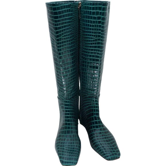 Frances Valentine Green Croc-Embossed Knee-High Boots - Picture 5 of 6